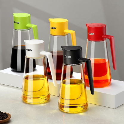 19oz CCKO Olive Oil Dispenser Bottle Glass Oil Bottle for Kitchen Cooking,Auto Flip Drip Free Cooking Oil