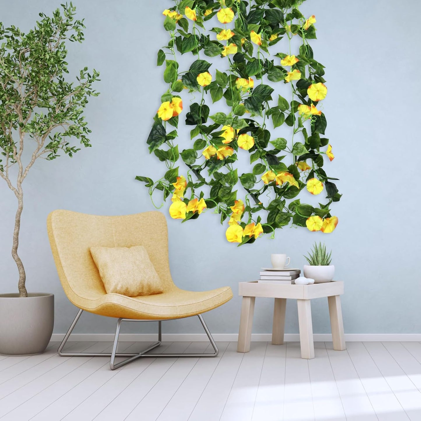 AirSun Artificial Morning Glory Flower Vines, 2pcs 15Feet Silk Garland for Home Garden Decor