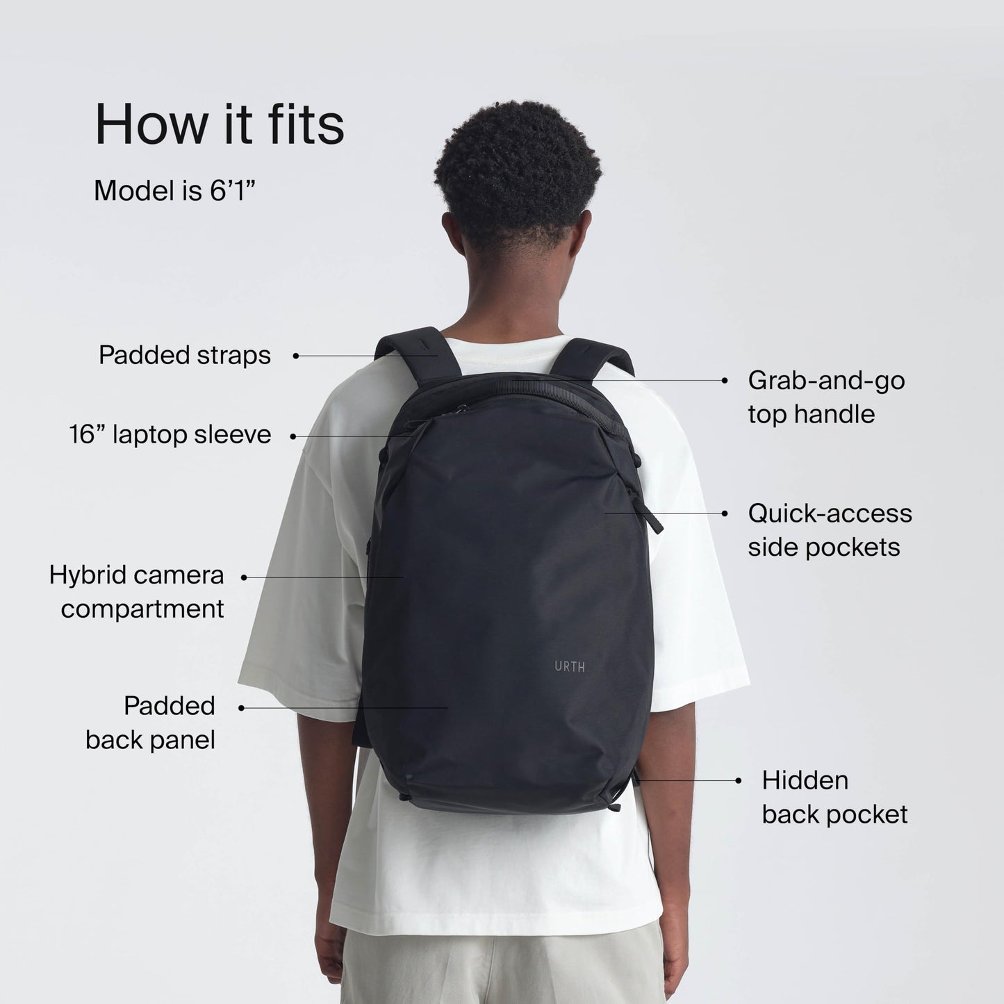 Urth Norite 24L Modular Camera Backpack – for DSLR, Lens, 15/16” Laptop, Weatherproof + Recycled (Black)