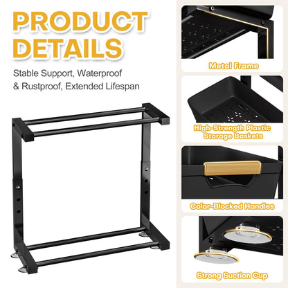 Homde 2-Tier Under Sink Organizer: 2pcs Set Adjustable Pull Out Drawer Undersink Cabinet Storage Rack for Home Kitchen Bathroom