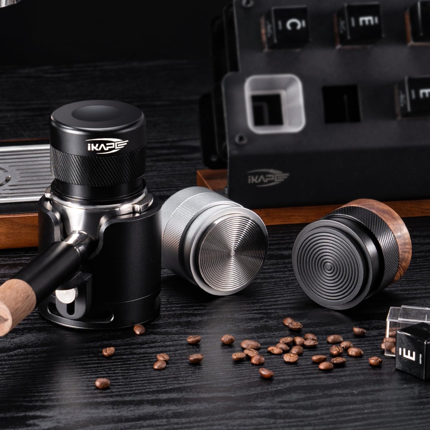 IKAPE 53mm Espresso Tamper, Premium Barista Coffee Calibrated Tamper with Spring Loaded, 100% Stainless Steel Tamper Compatible with 54MM Breville Bottomless Portafilter (Black)
