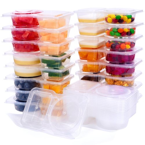 Fracurs Snack Containers 25PCS Reusable Snack Containers with Lids, Snackle Box Container Portion Control, Double Compartment Snacks Containers for Travel On to Go Sauce Snack Pack Containers for Kids