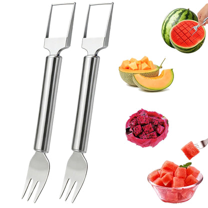 2-in-1 Stainless Steel Fruit Cutter, 2026 New Upgrade Dual Head Watermelon Fork Slicer Cutter Tool, Summer Watermelon Fruit Cutting Home Kitchen Gadgets (2PCS)