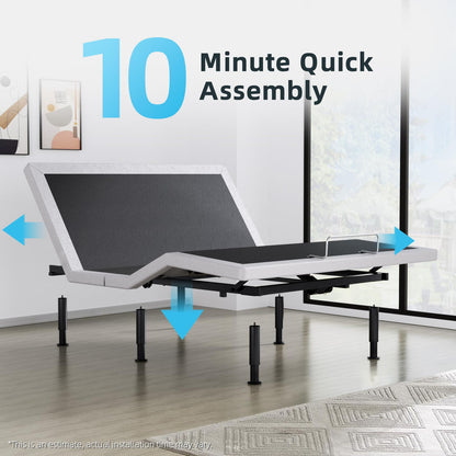 Yiree Queen Adjustable Bed Base Frame, Wireless Remote & Lift Motor, Dual USB Ports,Ergonomic Upholstered Bed Frame, Under Bed Lighting, Independent Head and Foot Tilt