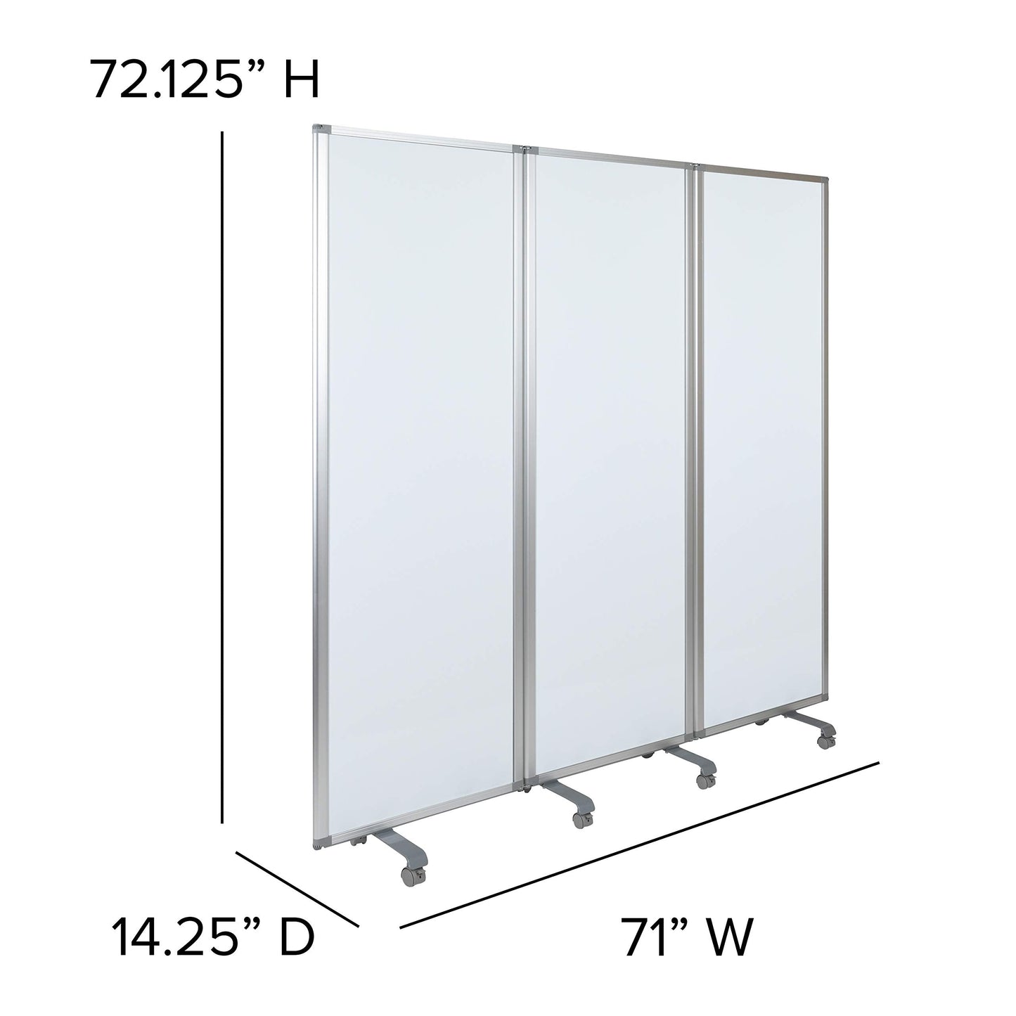 Flash Furniture Raisley 3-Section Mobile Magnetic Whiteboard Partition for Classrooms or Offices, Rolling Dry Erase Board Room Divider, 72"H x 24"W