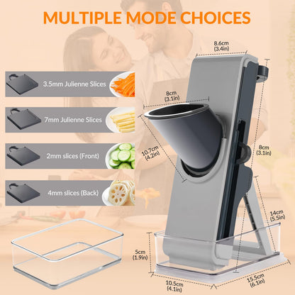FEICO Safe Mandoline Slicer for Kitchen, Adjustable 0.5–8 mm, Stainless-Steel Blades, Anti-Slip, Dishwasher-Safe Handheld Mandoline Slicer, Compact Mandoline Food Slicer