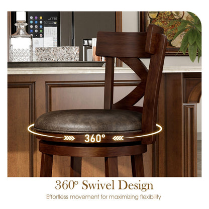 Sophia & William Swivel Bar Stools Set of 4, 30 Inch Bar Height Barstools with Cross Back & Solid Wood Legs,Faux Leather Kitchen Stools, Brown