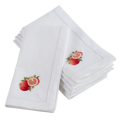 Handmade Pomegranate Embroidery Napkin with Hemstitched Border (Set of 6)
