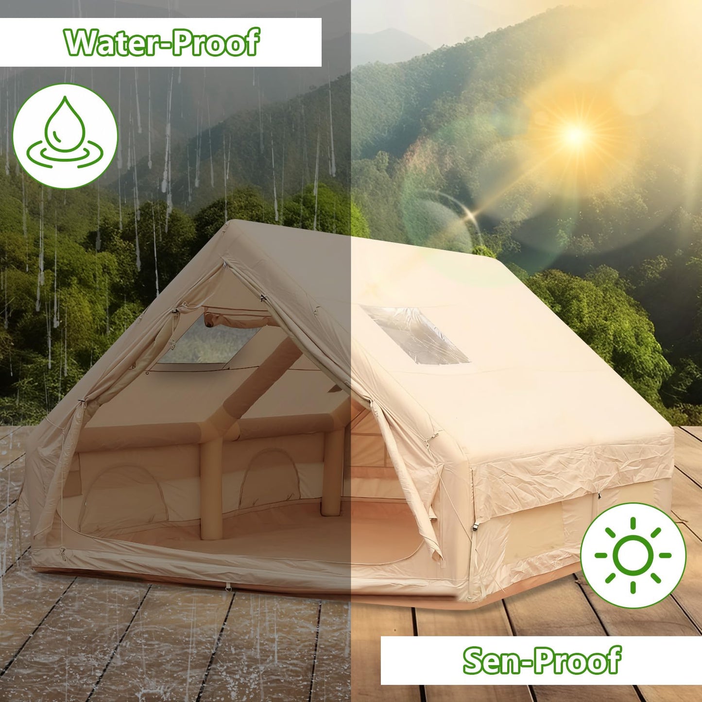 LivialyCity Inflatable Camping Tent Waterproof Windproof Glamping Camping Tents House for 4 Seasons
