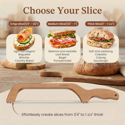 COOKEERS Sourdough Bow Bread Knife –Large Bread Slicer for Homemade Bread with Serrated Stainless Steel Blade, Even Slice Cutter for Baguettes, Bagels, Thoughtful bread lame,Gift for Bread Lovers