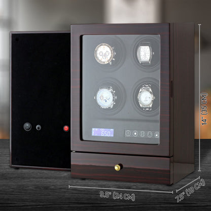 Automatic Watch Winder with LED Light, Storage Drawer and LCD Touchscreen Control (Ebony)