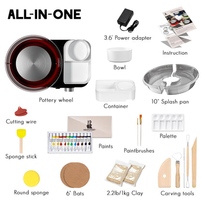 Pottery Wheel for Adults - Complete Pottery Tools Kit for Beginners, 6" Turntable Two-Way Rotation Adjustable Speed, 2.2 lbs. Air Dry Clay, Mini Clay Making Pottery Wheel with Storage Design (Red)