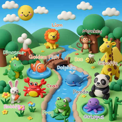 Air Dry Clay Kit, 12 Animals Kingdom Modeling Clay for Kids, DIY Model Magic Clay with Tools&Idea Cards, Soft&Non-Sticky, Safe&Non-Toxic Magic Clays, Creatible Art Crafts Toys Gifts for Boys Girls