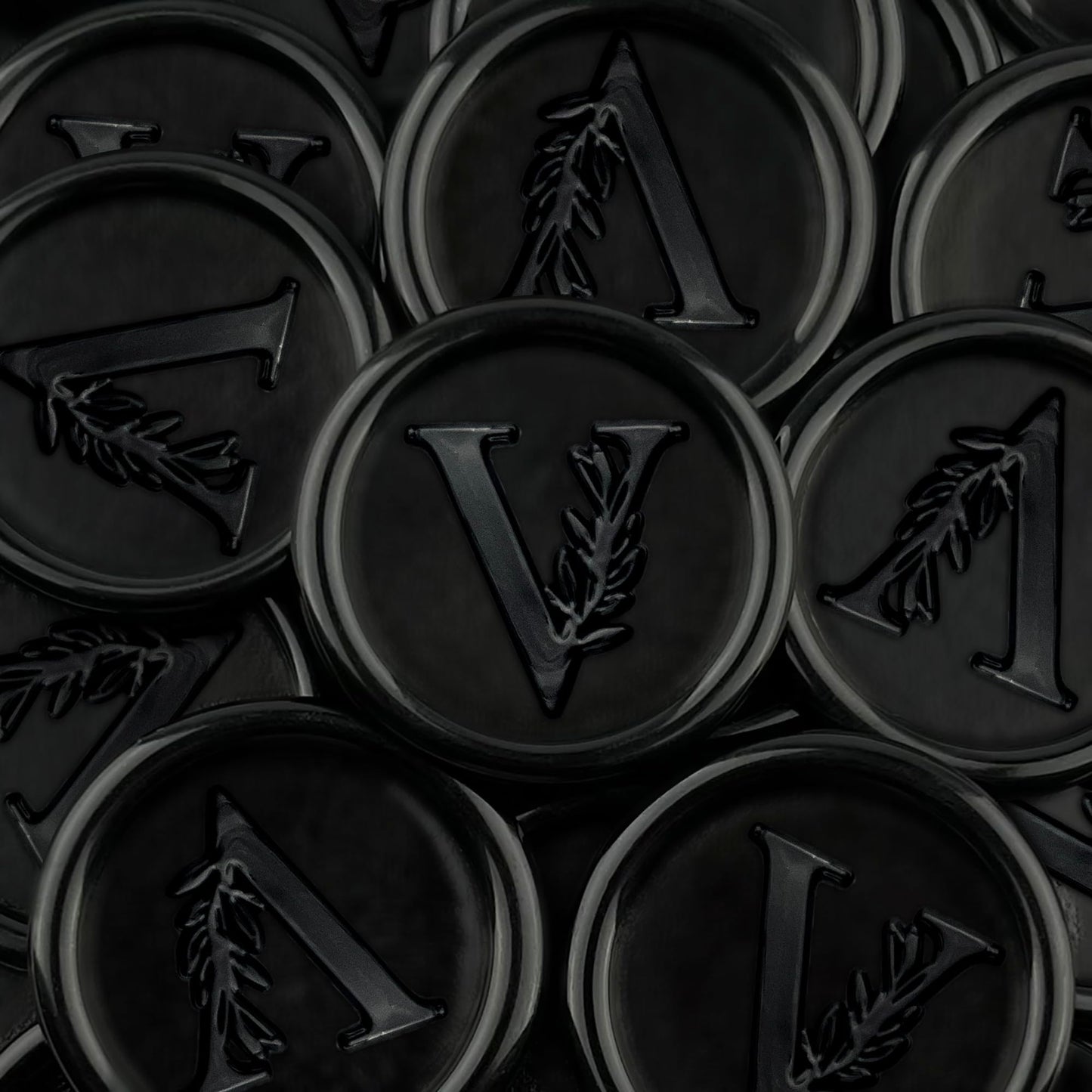 50Pcs Black Wax Seal Stickers Handmade Vintage Botanical Leaves Adhesive Letter Wax Stickers for Wedding Party Invitations, Envelope, Gift Wrap, Christmas(Initial V, Black)
