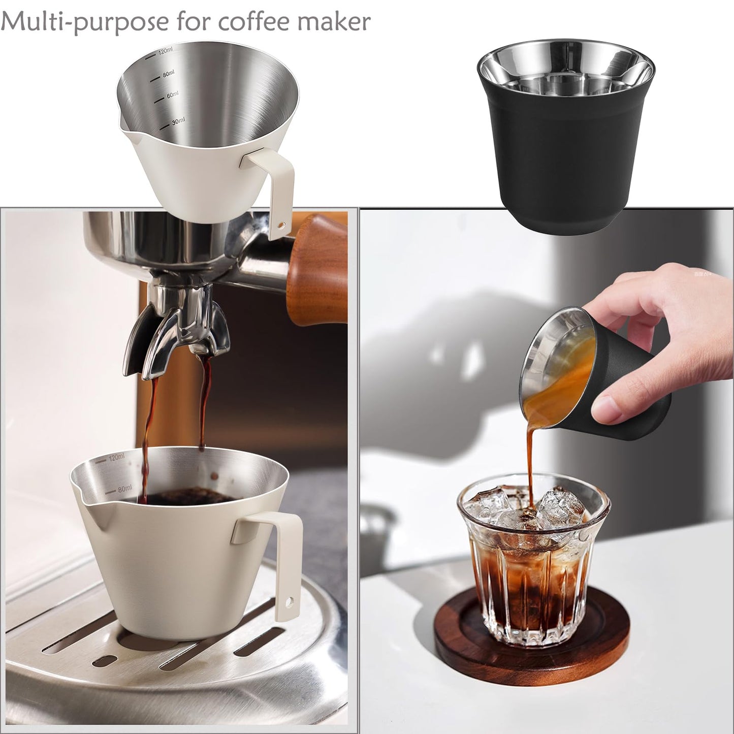 MAOLECOS Milk Frothing Pitcher - 20 OZ Metal Milk Frother Pitcher Jug Stainless Steel Steaming Pitcher, Espresso Measuring Cups with Handle Scale, Stainless Steel Espresso Cups Kit for Coffee maker