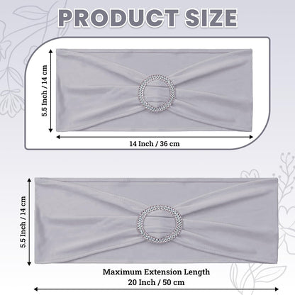 MDS Spandex Chair Sashes - Universal Fit Elastic Stretch Ties with Buckle for Weddings | Light Silver, Pack of 200
