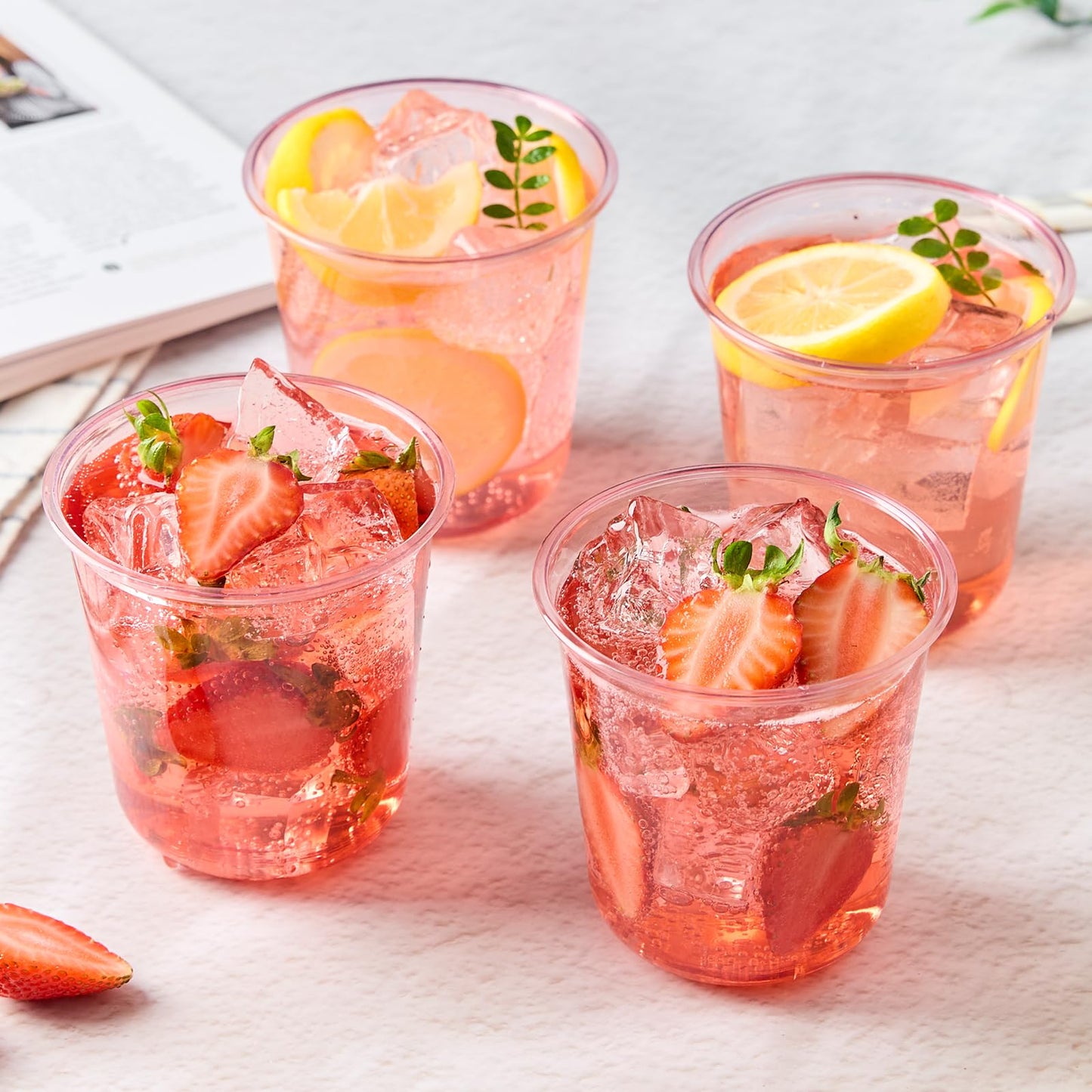 Soelomu 12 oz Pink Plastic Cups, 50 Pcs Disposable Stemless Wine Glasses Cocktail Party Cups for Mother's Day Wedding Birthday Meeting Gathering