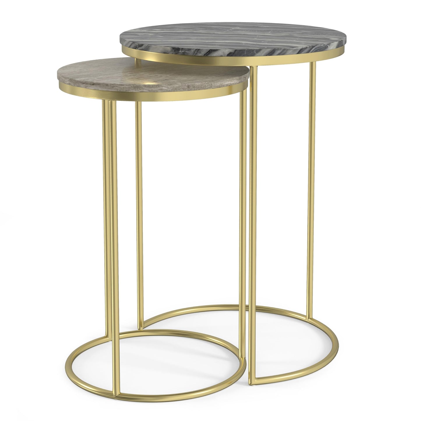 SIMPLIHOME Ashley Nesting Tables Set – 16 inch Wide Genuine Marble Top Metal Accent Tables in Gold, Round Industrial End Tables for Living Room or Bedroom with Compact Design, Assembled