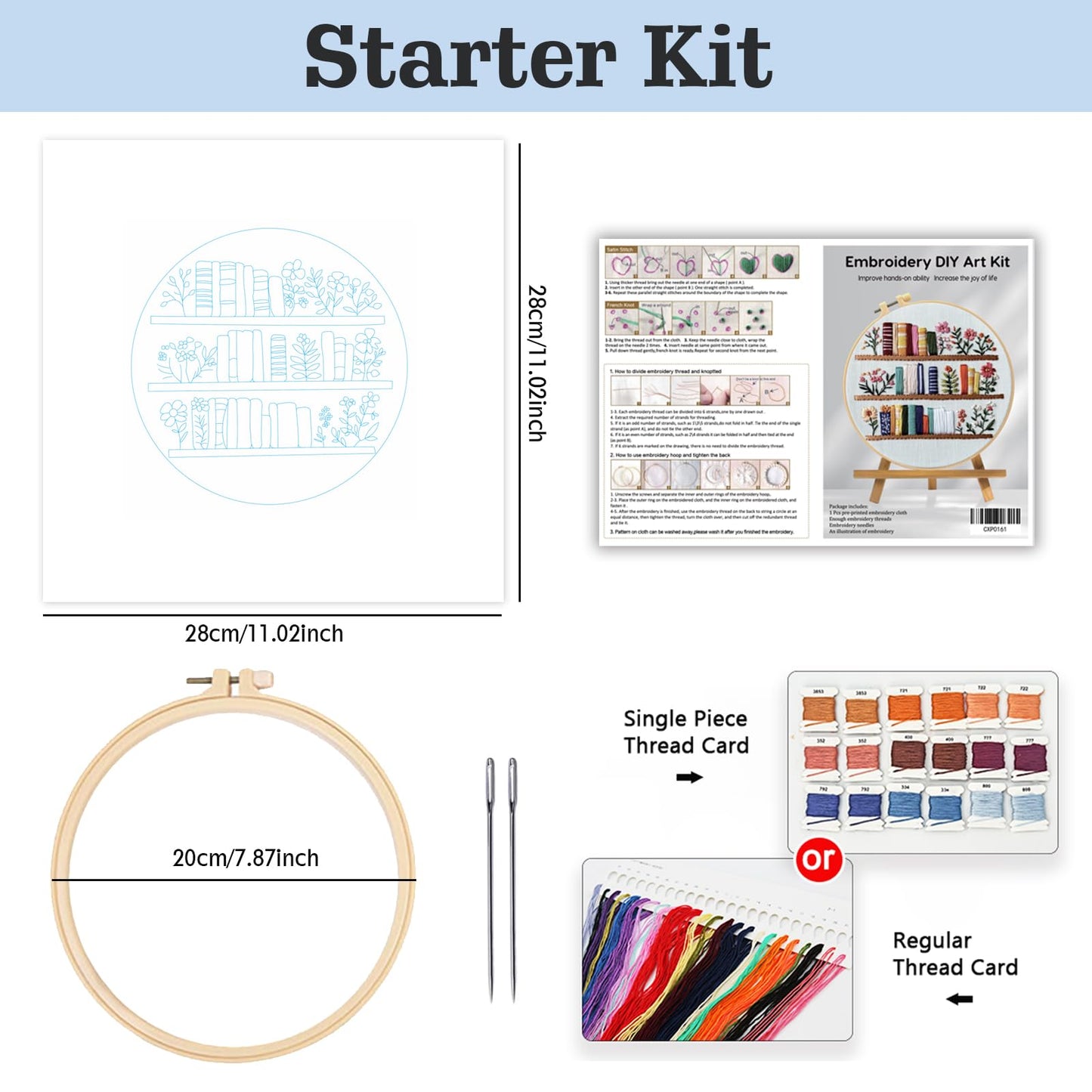 JOZYSH 8'' Flowers Embroidery Kit for Beginners Stamped Books and Flowers Pattern Embroidery Kit Cross Stitch Kit Embroidery Starter Kit with Instructions, Embroidery Hoops for Home Ofiice Decor