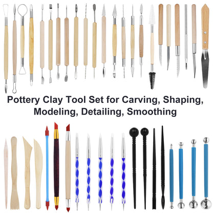 Yagugu Pottery Clay Tools for Adults Sculpting, 45Pcs Basic Wood Ceramics Carving Polymer Clay Tool Supplies kit Supplies for Artists Modeling Shaping Building for Art&Craft Gifts