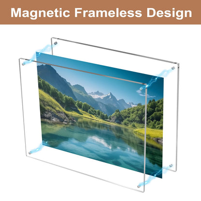 HONTUU 2 Pack 8.5X11 Acrylic Wall Mount Picture Frame Self-adhesive, Clear No Drilling Magnetic Floating Frameless Photo Frames for Display Diploma Degree Certificate and Files
