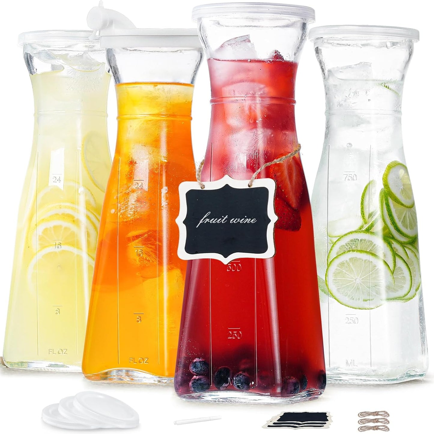 1 4 (6 1 Ritayedet Glass Carafe, Liter Carafe for Mimosa Bar, Pcs, Square Pitcher with Lid and Spout, Drink Dispenser