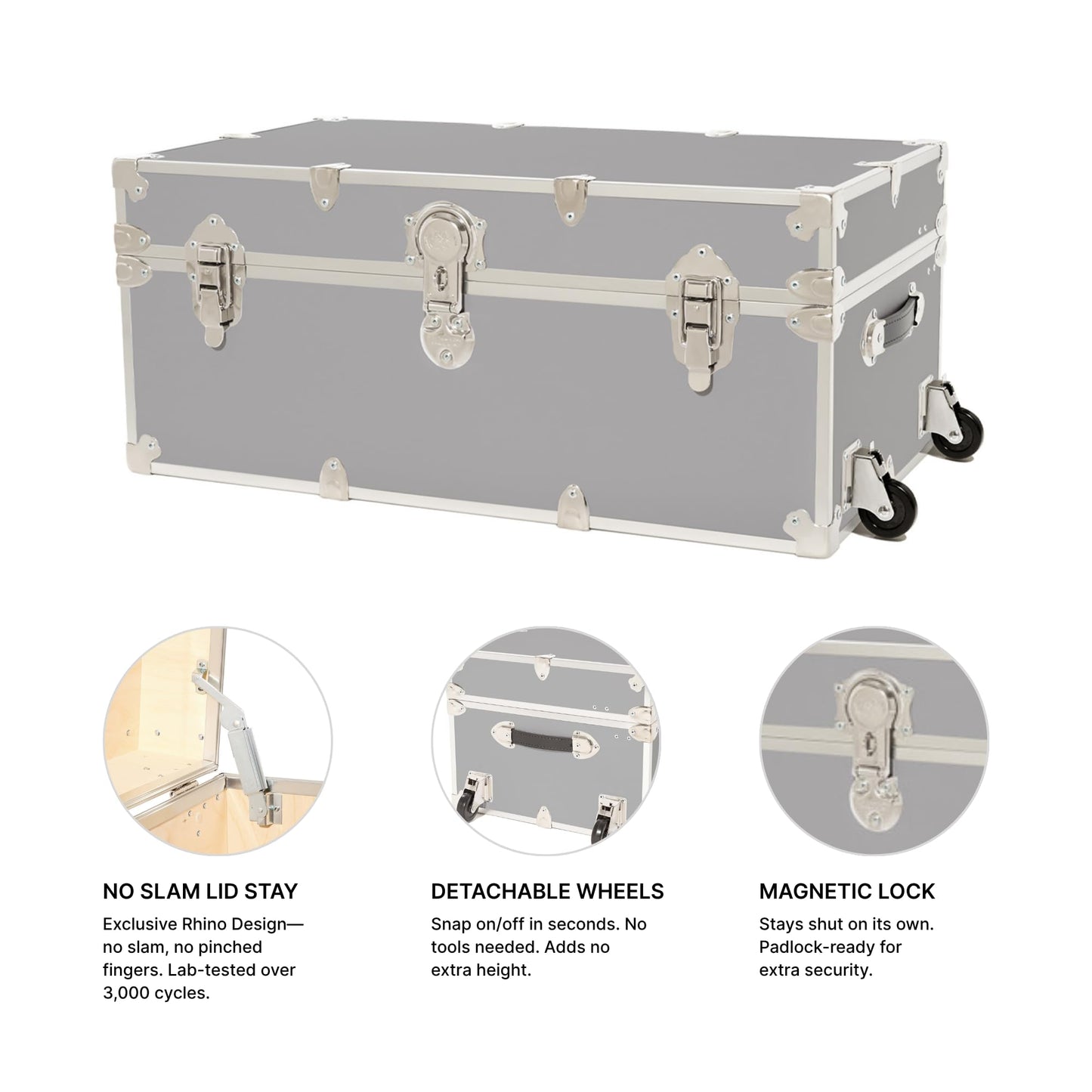 Rhino Trunk & Case Classic XXL Home Storage & College Trunk With Wheels - 36”x18”x18”, Seats 1500+ lbs, Soft-Close Lid. USA Made Secure Dorm Furniture, Organization, Steamer Style Blanket Chest