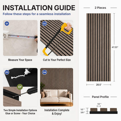 HOLNURY 2-Piece Wood Slat Acoustic Panels - 94.5" x 20.5" - 3D Fluted Sound Absorbing Wall Panels with Wood Finish - Noise Reduction & Modern Design Nordic Oak