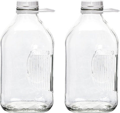 The Dairy Shoppe 48 mm (64 oz/2 Glass Milk Bottle, Heavy Glass with Extra Lid, Creamery Style pk, Half Gallon)