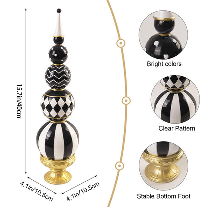 Bechivie Black and White Checkered Decor, 15.7 Inch Resin Modern Sphere Sculpture, Table Top Mantel Office Desk Shelf Halloween & Christmas Decorations for Home Statue