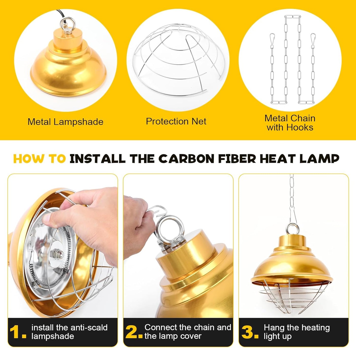 2 175W/350W Chicken Heat Lamp Carbon Fiber Tube Brooder Heater Lamps for Chicks,Adjustable Temperature Hanging Chicken