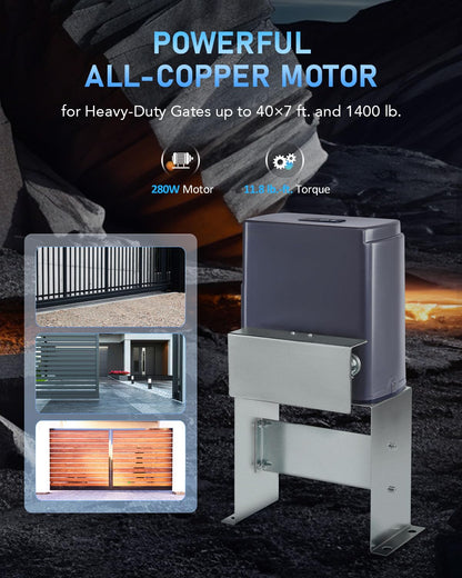 CO-Z APP Smart Automatic Sliding Gate Opener, 280W Electric Gate Opener for Doors up to 1400lb 40ft, Driveway Home Garden Gate Opening System, Gate Complete Kit with Remote Control & IR Sensor