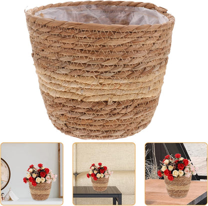 Zerodeko Flower Girl Basket, Woven Seagrass Belly Basket, Rustic Plant Pot for Home Decor, 18cm