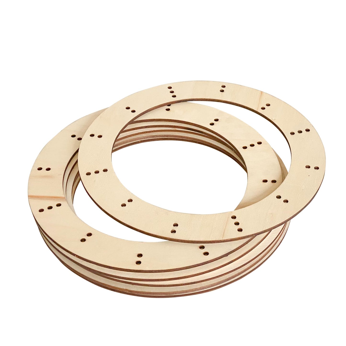 11 Inch 6 Pack Unfinished Wooden Wreath Rings Crafts Hanging Floral Hoop Garland Wood Wreath Frames for Home Decor (0.15 inch Thick,with 28 Holes)