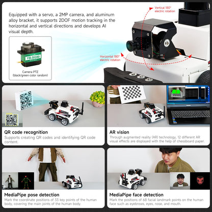 Yahboom AI Visual ROS2 Smart Robot Car Kit for Raspberry Pi 5 2DOF Carmer Autonomous Driving Lidar Stem Education Project for Teen Engineers Students (Without Raspberry Pi5)