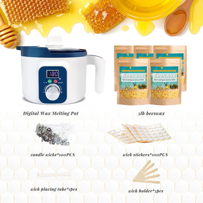Beeswax Candle Making Kit for Adult, Make Your Own Beeswax Candle Kit Including Wax Melter Temperature Control,Cotton Wick,Wick Stickers