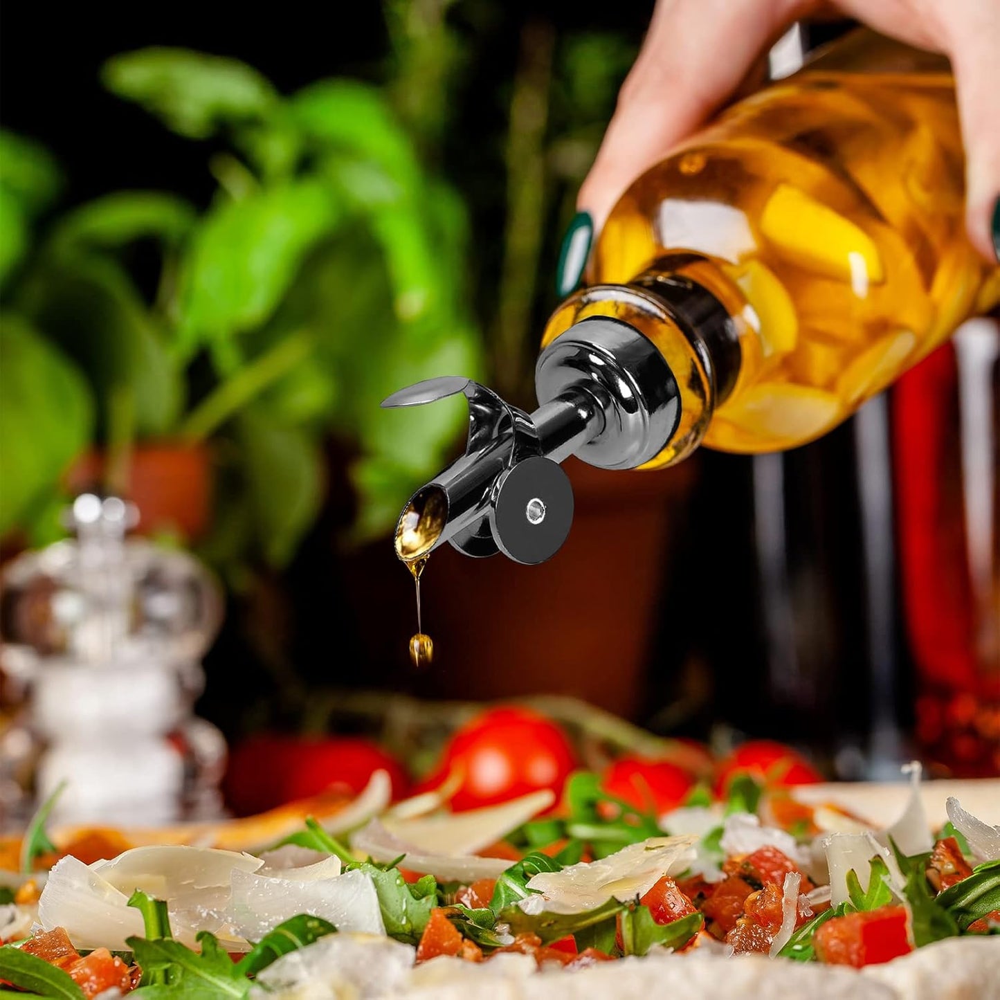 1 Weighted Stainless Steel Bottle Pourers, Auto Flip Feature Self Closing Olive Oil Dispenser Spout with Cleaning