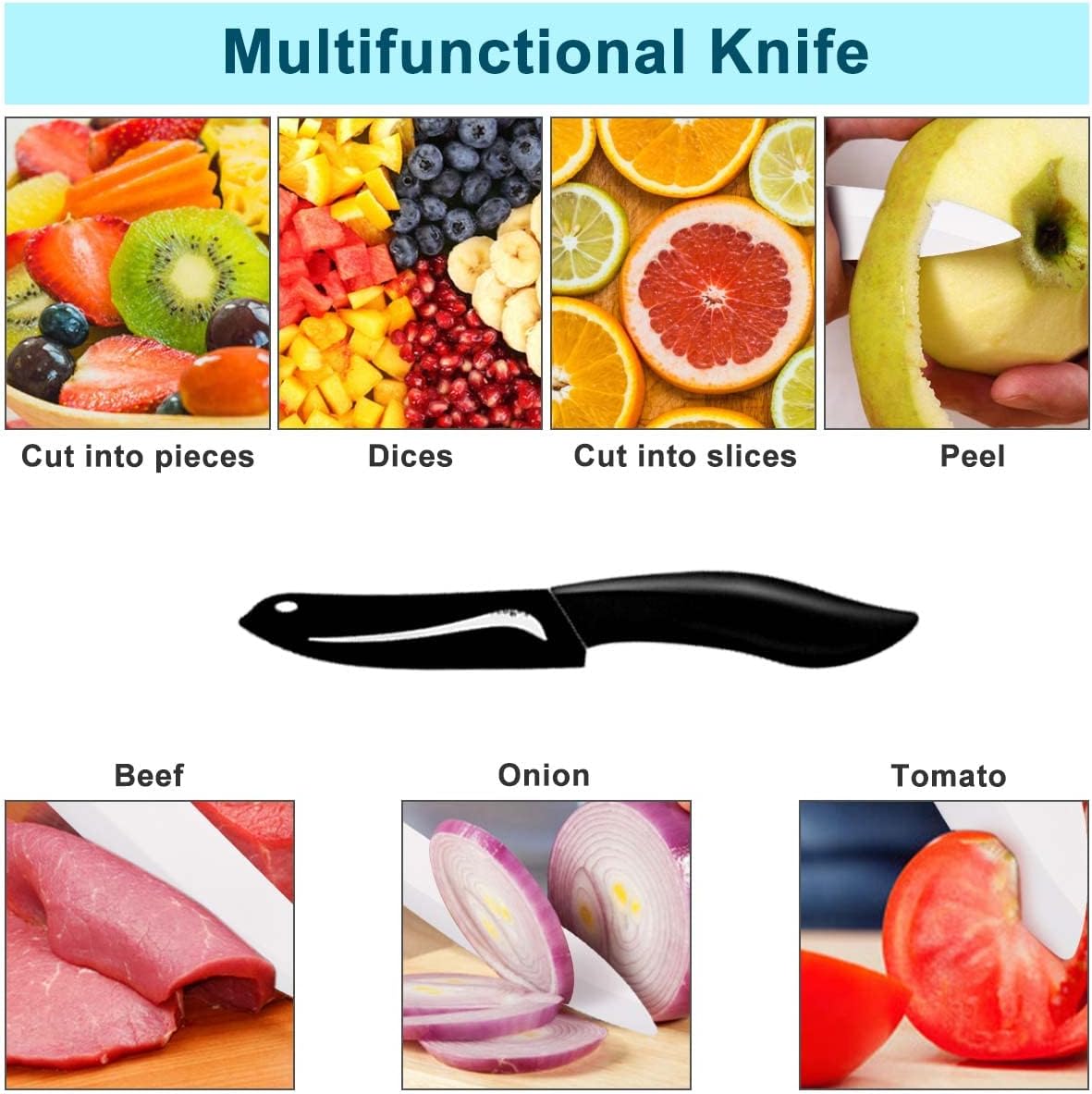 Paring Knife with Large Handle, Super Sharp 4 Inch Ceramic Blade, Rust Proof Stain Resistant, ABS Handle, Black
