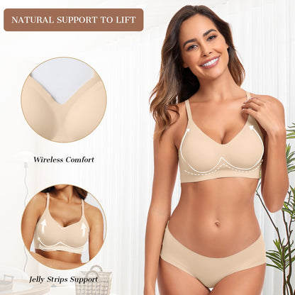 OEAK Womens Wireless Bras Comfortable Push Up Bra No Underwire Bra Full Support Lift Bralette Everyday Seamless Tshirt Bras Small Beige