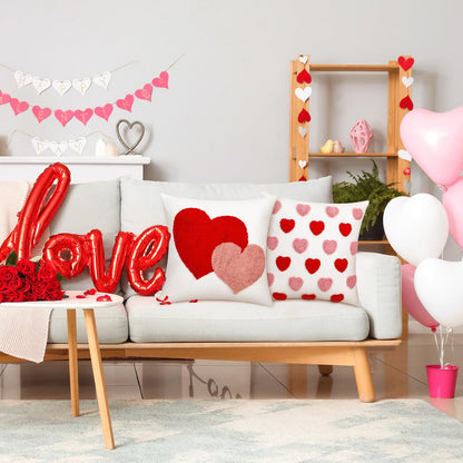 Briwooody 2 Pcs Valentine‘s Day Throw Pillow Covers 18 x 18 Inch Embroidery Cushion Covers Love Heart Pillow Cases for Sofa Bed Home Indoor Outdoor Decor Valentine Gift Couple Presents