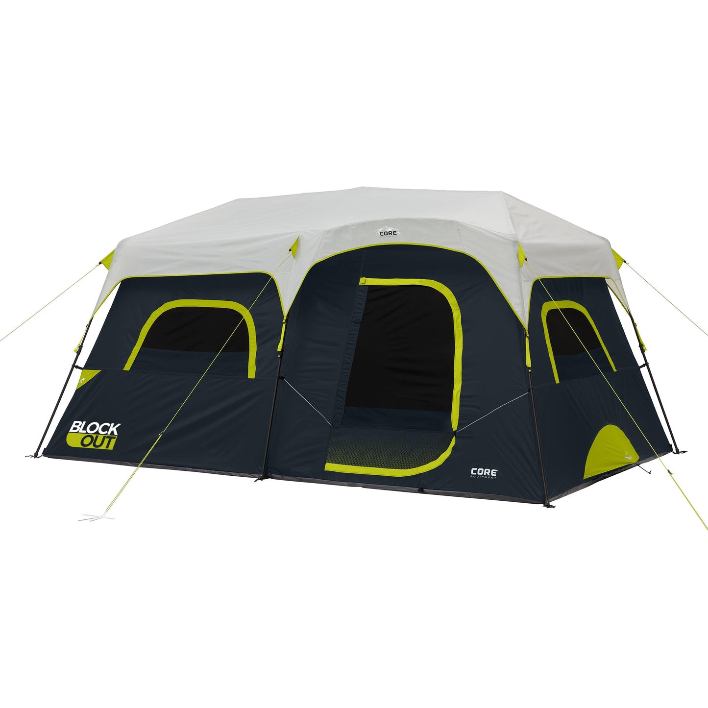 CORE Blackout 9 Person Instant Cabin Tent | Large Multi Room Family Pop Up Dark Room Tent for 2 Minute Camp Setup | Included Storage Pockets for Camping Accessories