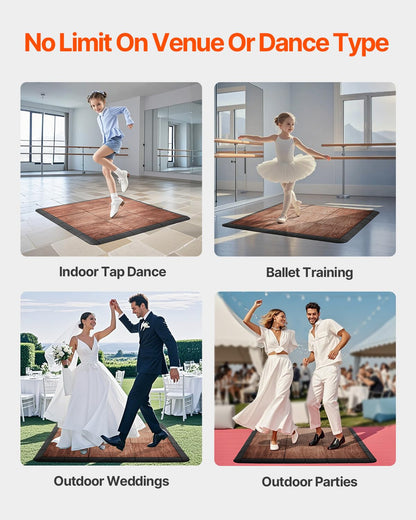 VEVOR Dance Floor Tiles, 12.4 x 12.4 in 52 Piece Interlocking Dance Flooring, Portable Dance Practice Floor with Cushioned Base (Oak Wood Grain, 52 sq. ft/Box)