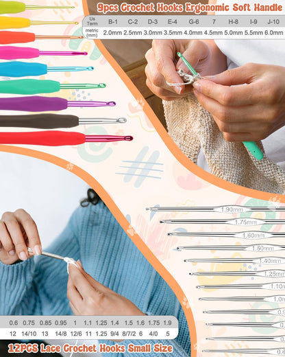 Coopay Crochet Kit Beginners Crochet Hook Set with Crochet Yarn,58PCS Portable Crochet Set Ergonomic Crochet Hooks Travel Knitting Crochet Supplies