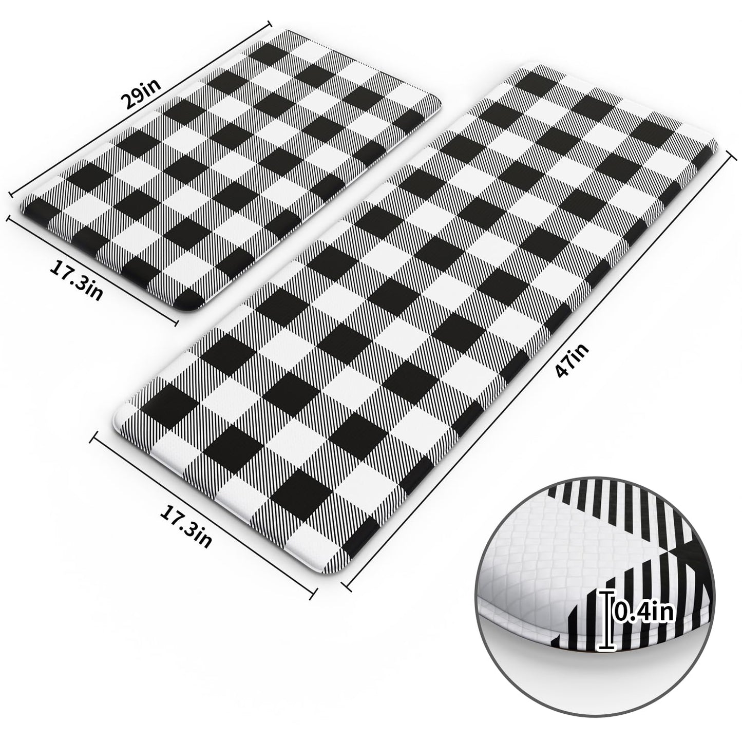 MAYHMYO 2 PCS Anti Fatigue Rugs Non Skid Waterproof Floor Mat Cushioned Black and White Farmhouse Comfort Standing Kitchen Mats for Floor, House, Sink, Office