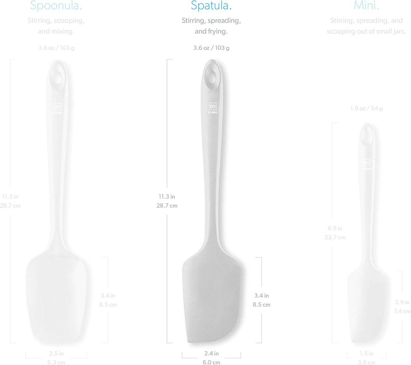 DI ORO Silicone Spatula - 600°F Heat-Resistant Rubber Kitchen Utensil for Baking, Scraping, Mixing - BPA Free,