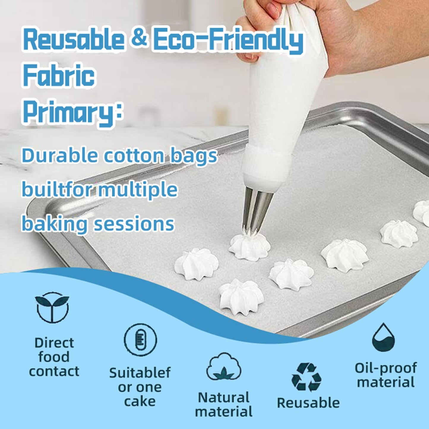 Reusable Piping Bags and Tips Set – 16" Pastry Bags for Cake Decorating, Cupcakes & Cookies with Frosting Tips – Leak-Proof Cotton Icing Bags, Eco-Friendly Baking Kit for Home Bakers & Beginners