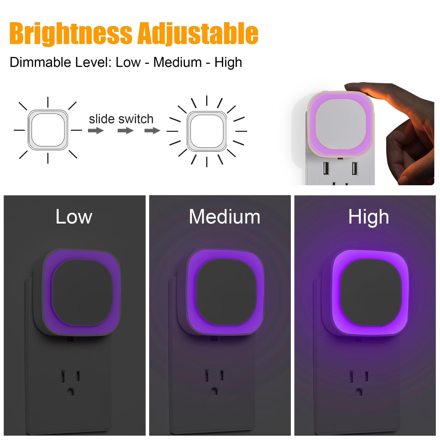 2 Pack Plug in Amber Night Light, Auto Dusk to Dawn, Soft Glow, Dimmable, Diffused Light, LED Lights for Bedroom, Kids, Bathroom, Sleep, Baby Nursery, Toddler, Hallway, Kitchen, Home Decor