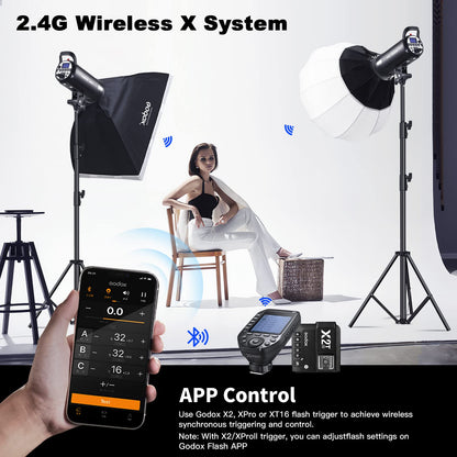 Godox SK400IIV 800W Professional Studio Strobe Flash 2Pack Kit 5700±200K with Standard Reflector,BD-04,Softbox,Umbrella,Light Stand,for Photography 2.4G Wireless X System Bowens Mount