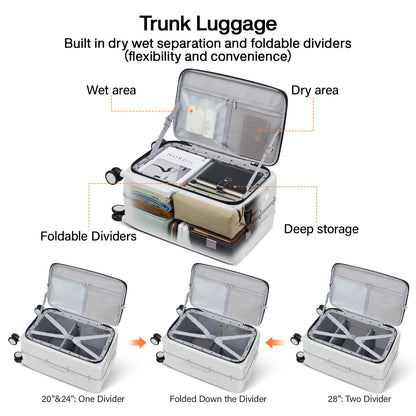 Hanke 28 Inch Checked Luggage with Cup Holder and USB Ports, Top Opening Hard Shell Suitcase with Wheels, Aluminum Frame Large Trunk Luggage with Foldable Divider & TSA Lock for Travel, Smoke White