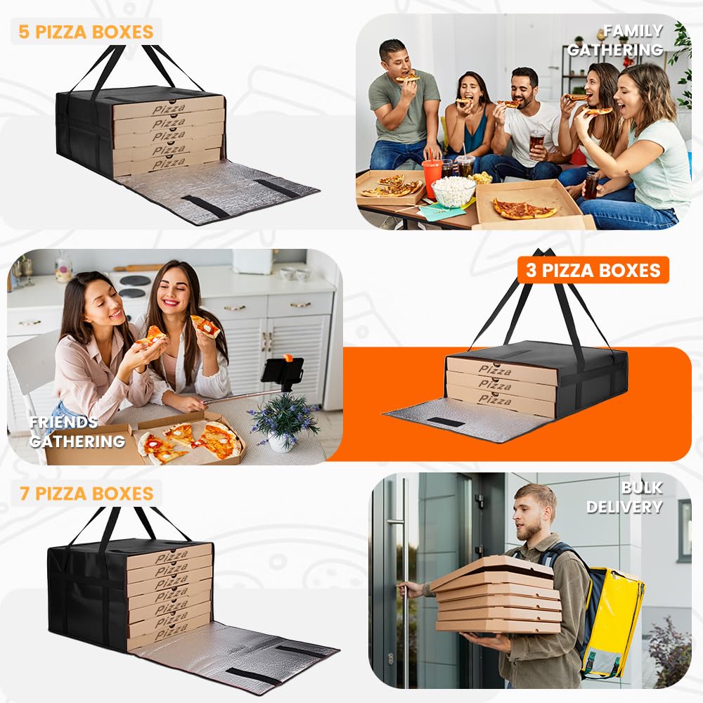 Bodaon Pizza Bags for Delivery, Insulated Pizza Delivery Bag for Delivery Drivers, 20" x 20" x 6" Pizza Warmer Bags for Carry Hot, Commercial Food Warmers for Catering, Pizza Carrier, Black